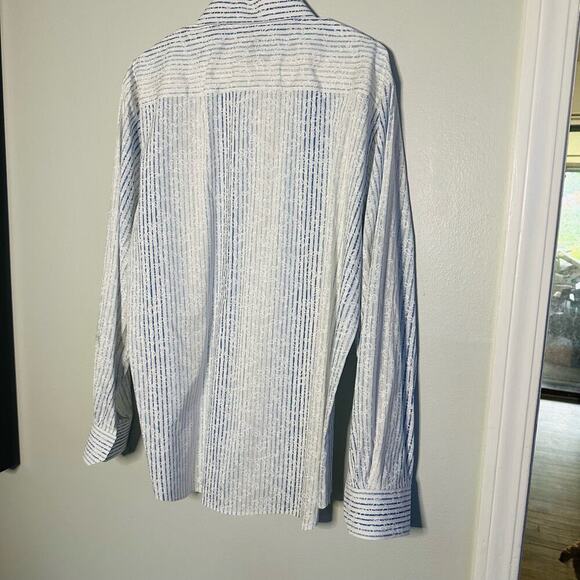 Bugatchi Uomo Blue White Floral Deisgn Classic Fit Collared Button Down Shirt XL - Picture 3 of 13